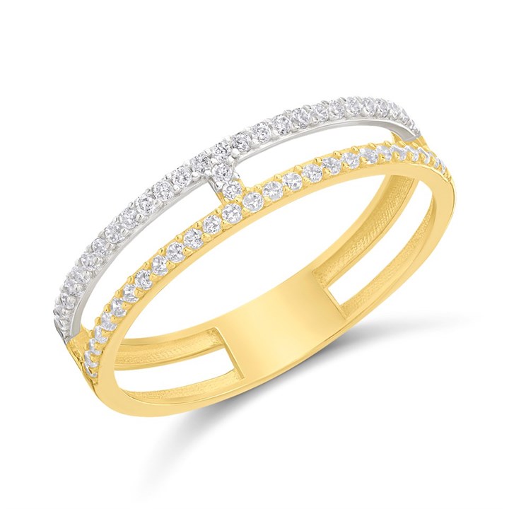9ct Gold Two Colour Claw CZ Ring - R6134