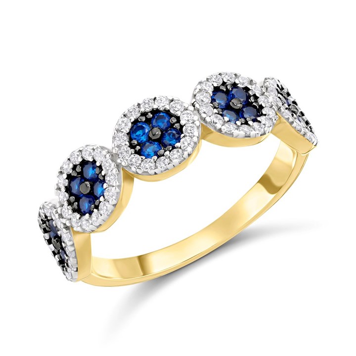 9ct Gold Blue And Clear CZ Claw Set Ring - R6136