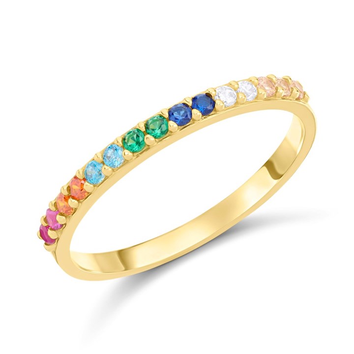 9ct Gold Multi-Coloured CZ Claw Set Ring - R6149