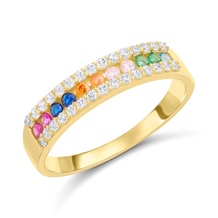 9ct Gold Multi-Coloured CZ Claw Set Ring - R6150