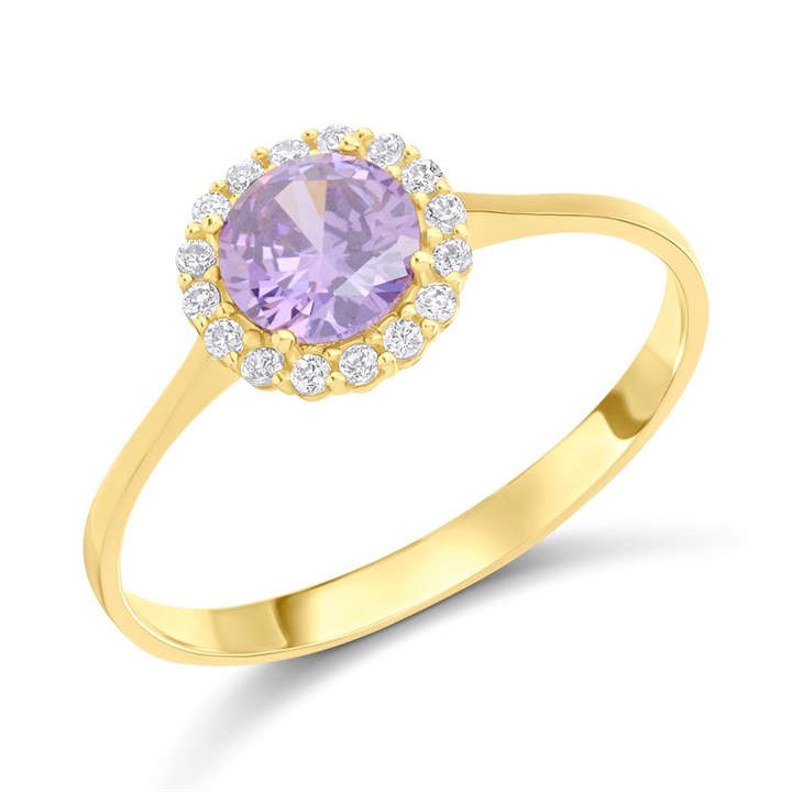 9ct Gold Purple And Clear CZ Claw Set Ring - R6152