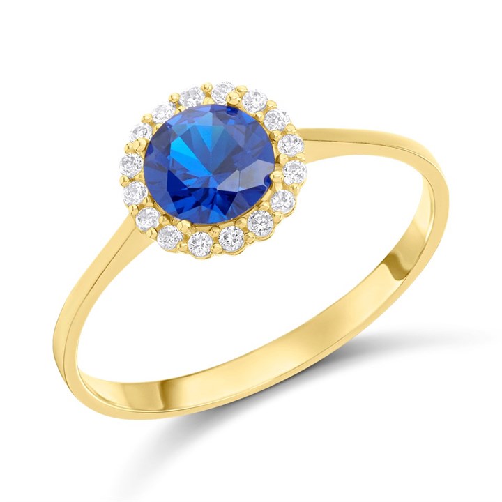 9ct Gold Blue And Clear CZ Claw Set Ring - R6153