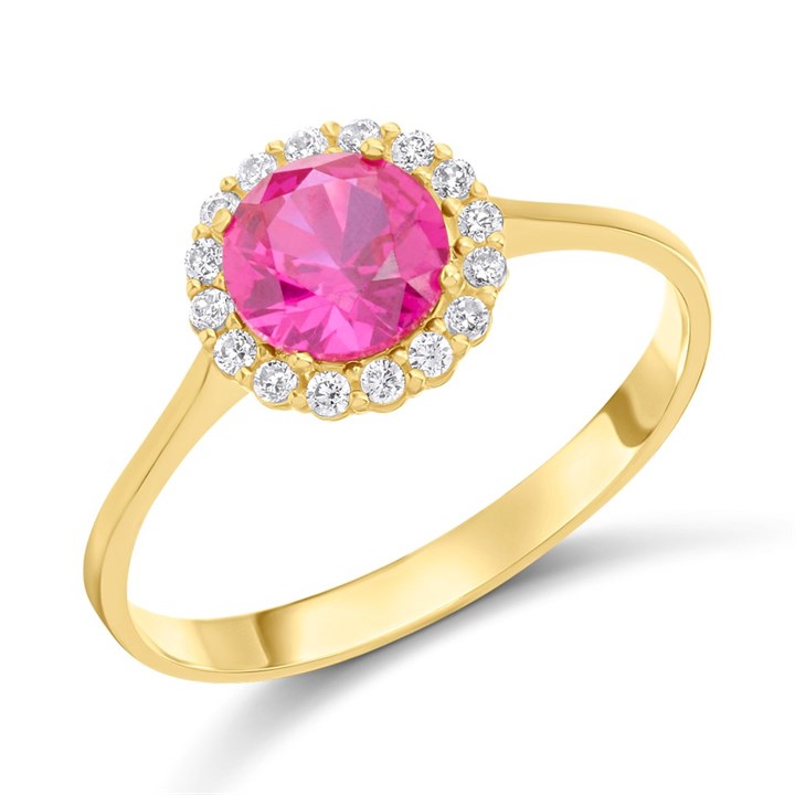 9ct Gold Pink And Clear CZ Claw Set Ring - R6156