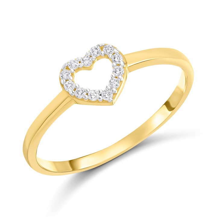 9ct Gold Heart Claw Set CZ Ring - R6161