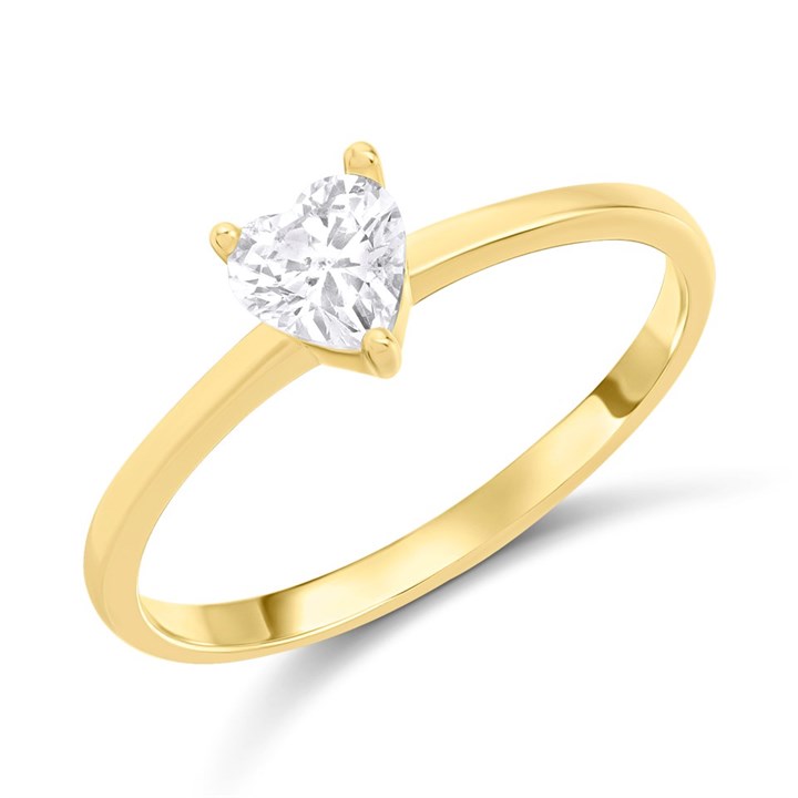 9ct Gold Heart CZ Claw Set Ring - R6165