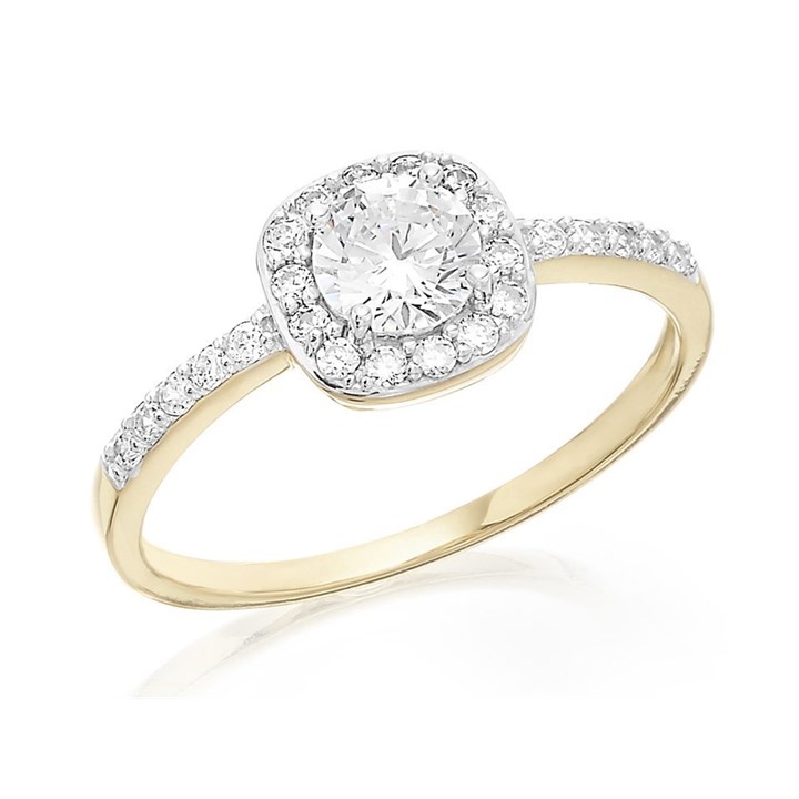 9ct Gold Cubic Zirconia Cushion Halo Cluster Ring - R6521
