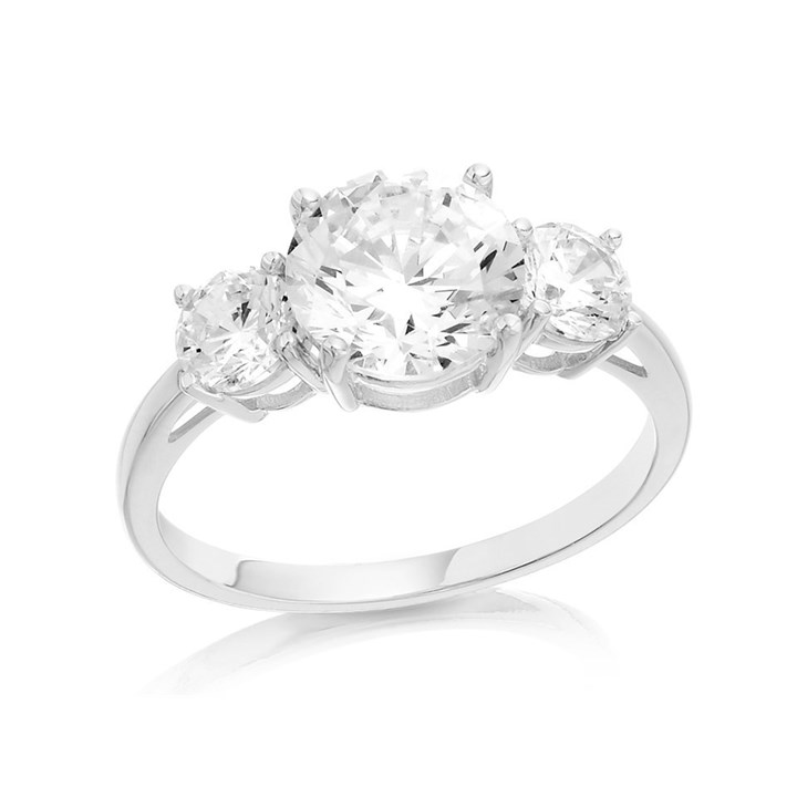 9ct White Gold Cubic Zirconia Trilogy Ring - R6524