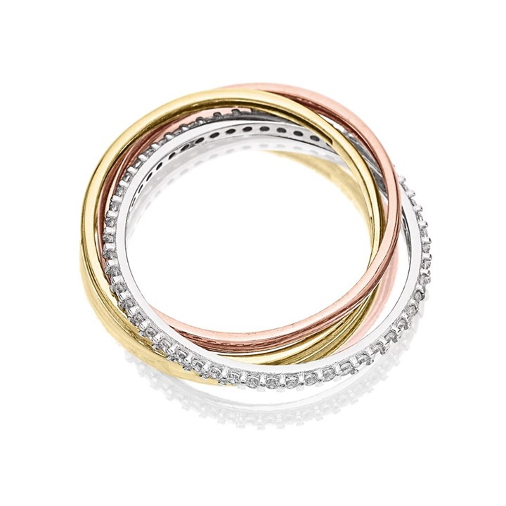 9ct Three Colour Gold Cubic Zirconia Russian Style Ring - R6563