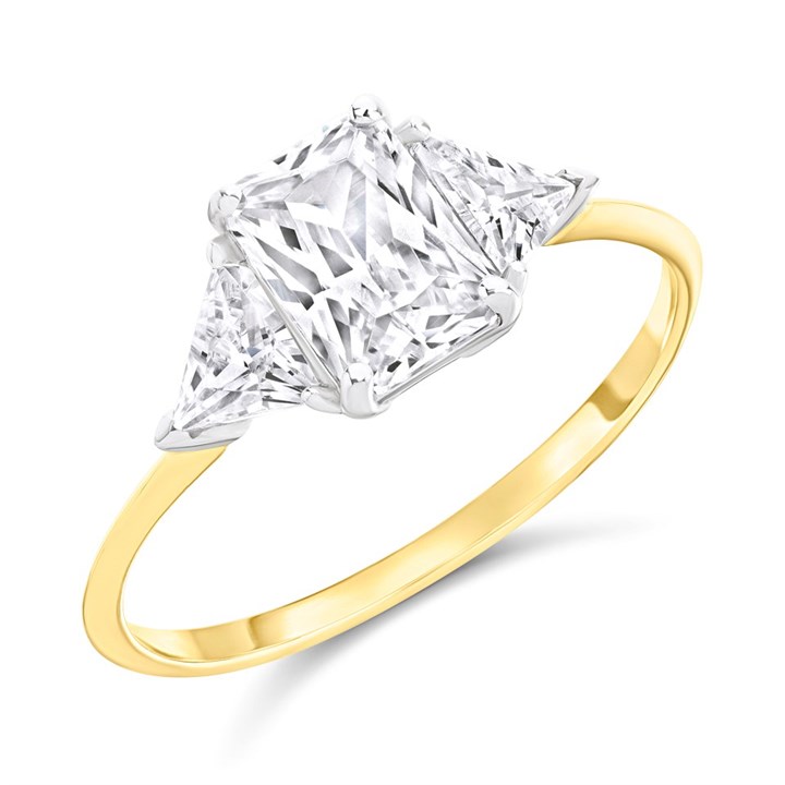 9ct Gold Emerald Cut CZ Shoulder Ring - R6589