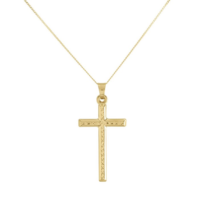 9ct Gold Diamond Cut Cross And Chain - R6814