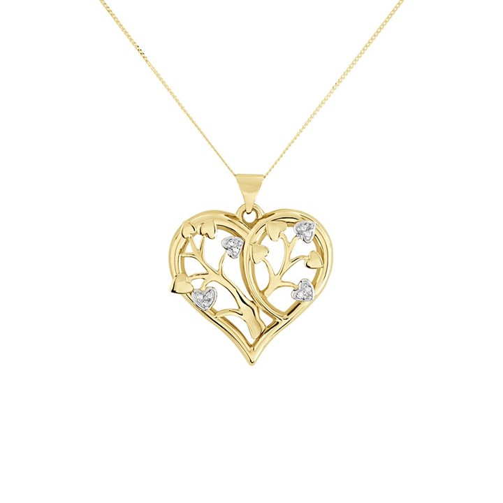 9ct Gold Diamond Tree Of Life Heart Necklace - R69108