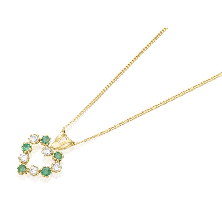 9ct Gold Green And White Cubic Zirconia Heart Necklace - R69110