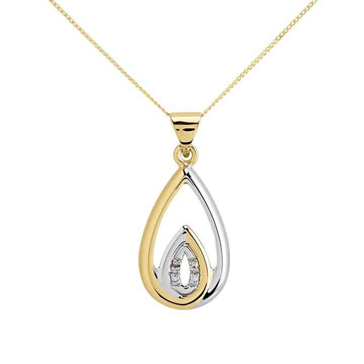 9ct Two Colour Gold Diamond Teardrop Necklace - R69111