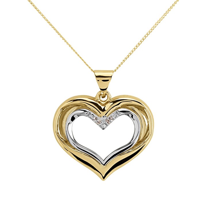 9ct Two Colour Gold Diamond Heart Necklace - R69112