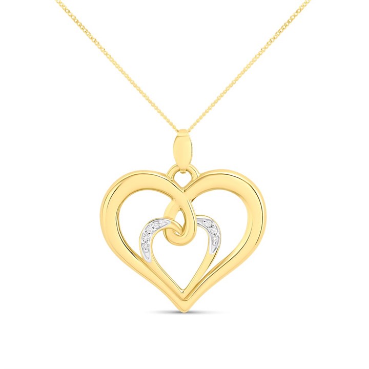 9ct Gold Diamond Double Open Heart Necklace - R69117
