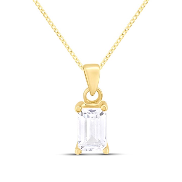 9ct Gold Emerald Cut Cubic Zirconia Necklace - R69124