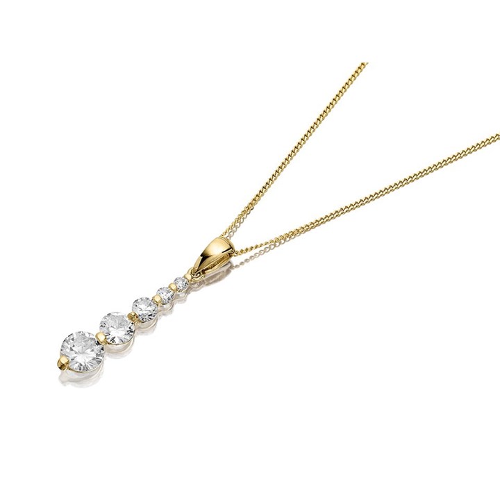 9ct Gold Five Graduated Cubic Zirconia Necklace - R6979