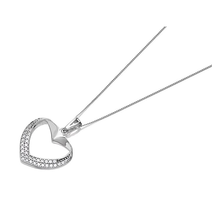 9ct White Gold Cubic Zirconia Open Heart Necklace - R6991