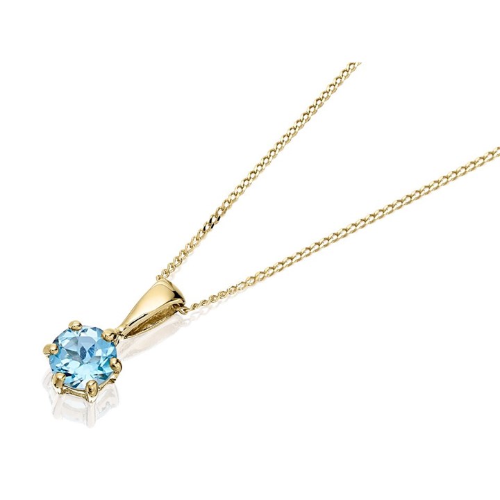 9ct Gold Blue Topaz Solitaire Necklace - R7017