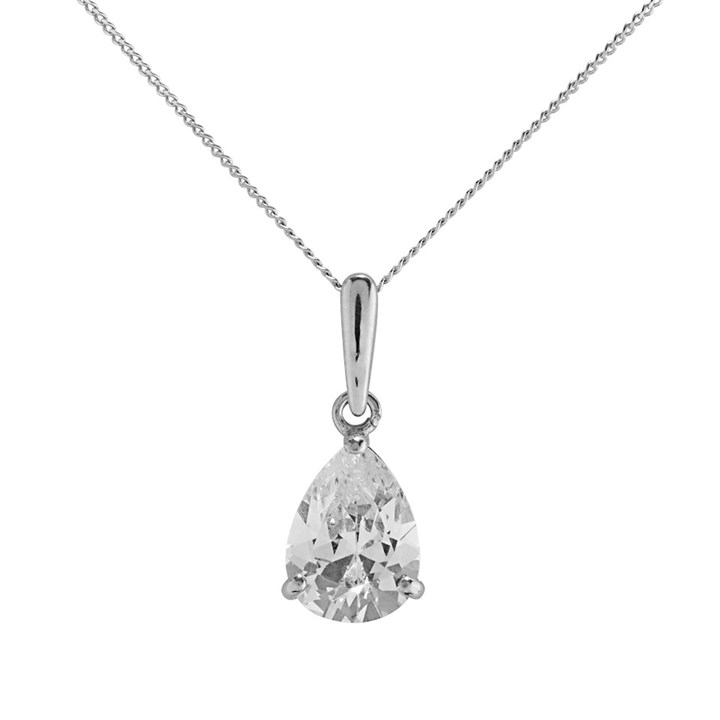 9ct White Gold Pear Cubic Zirconia Necklace - R7030