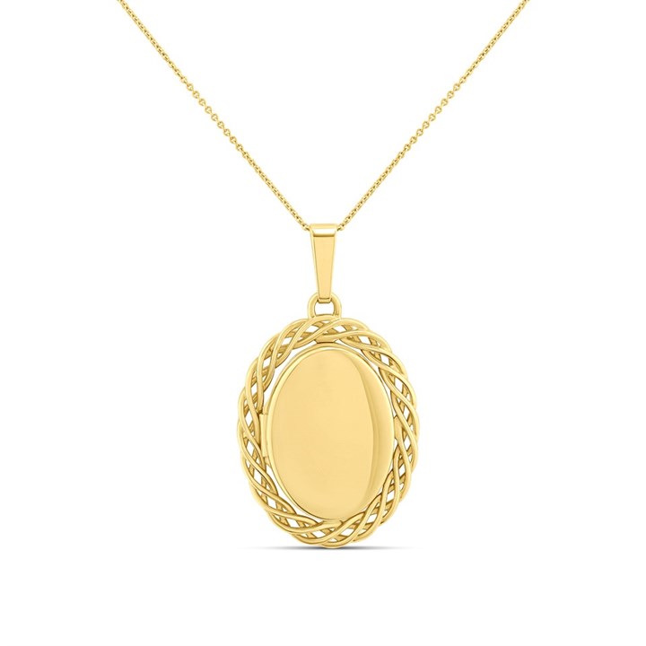 9ct Gold Oval Border Locket And Chain - R7202