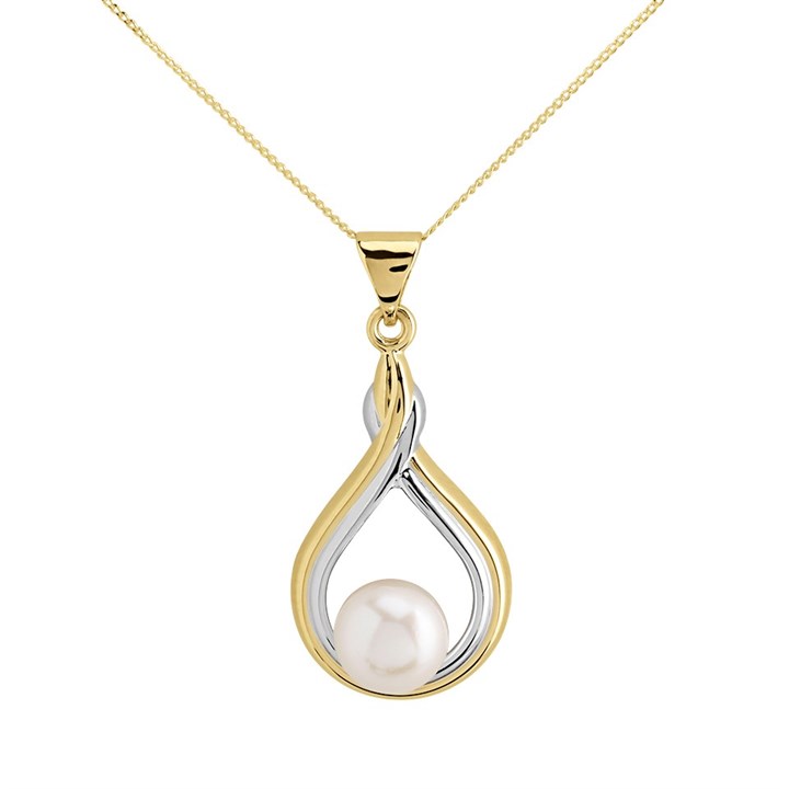 9ct Two Colour Gold Cultured Freshwater Pearl Necklace - R7776