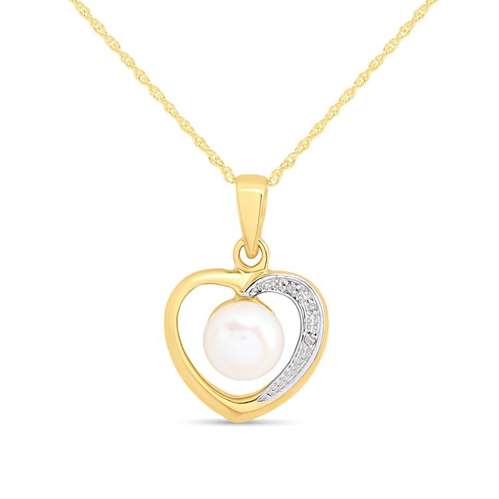 9ct Freshwater Pearl And Diamond Heart Necklace - R7781