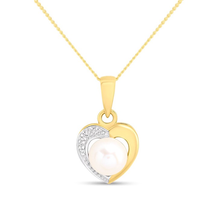 9ct Freshwater Pearl And Diamond Heart Necklace - R7783