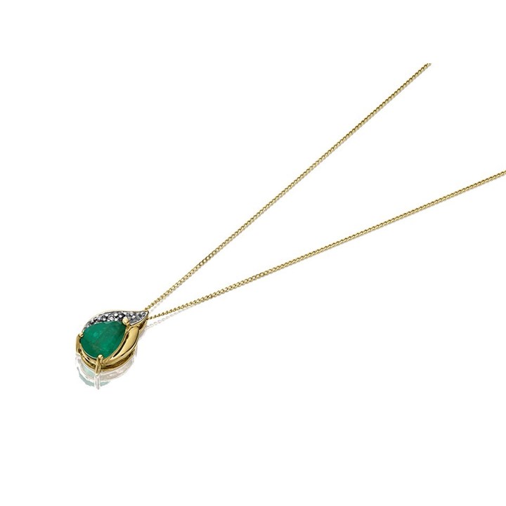 9ct Gold Emerald And Diamond Necklace - R8129