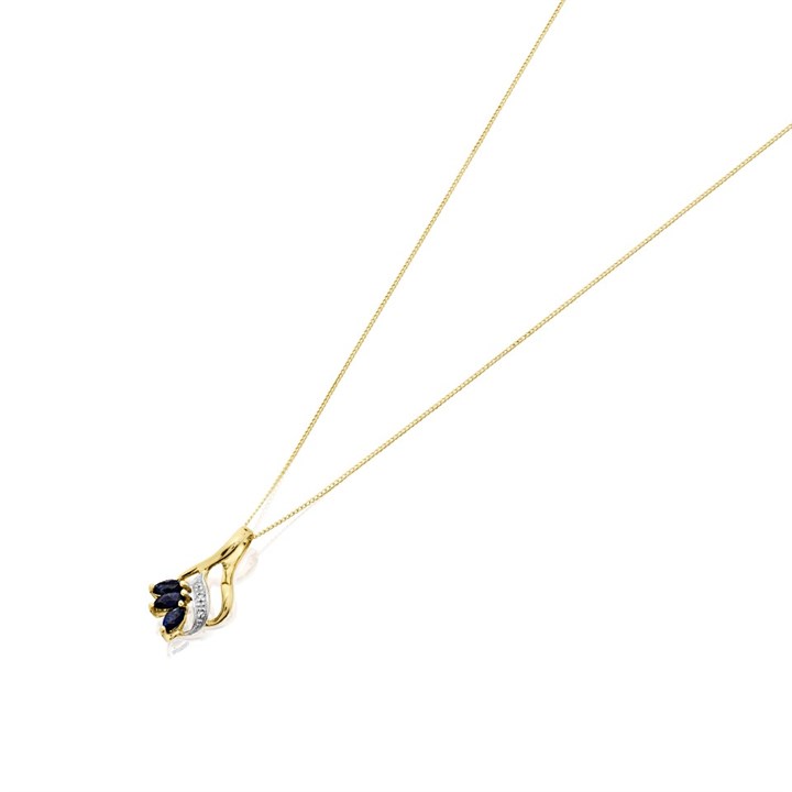 9ct Gold Marquise Sapphire And Diamond Necklace - R8133