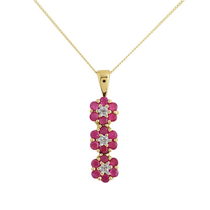 9ct Gold Ruby And Diamond Trilogy Cluster Necklace - R8134