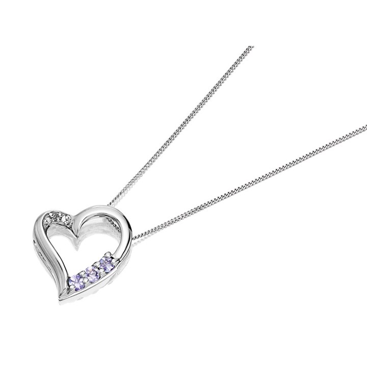 9ct White Gold Tanzanite And Diamond Open Heart Necklace - R8137