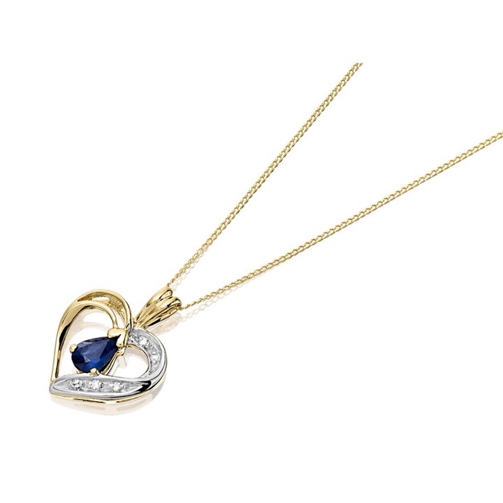 9ct Gold Sapphire And Diamond Heart Necklace - R8138