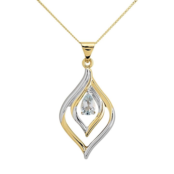 9ct Two Colour Gold Blue Topaz Necklace - R8305