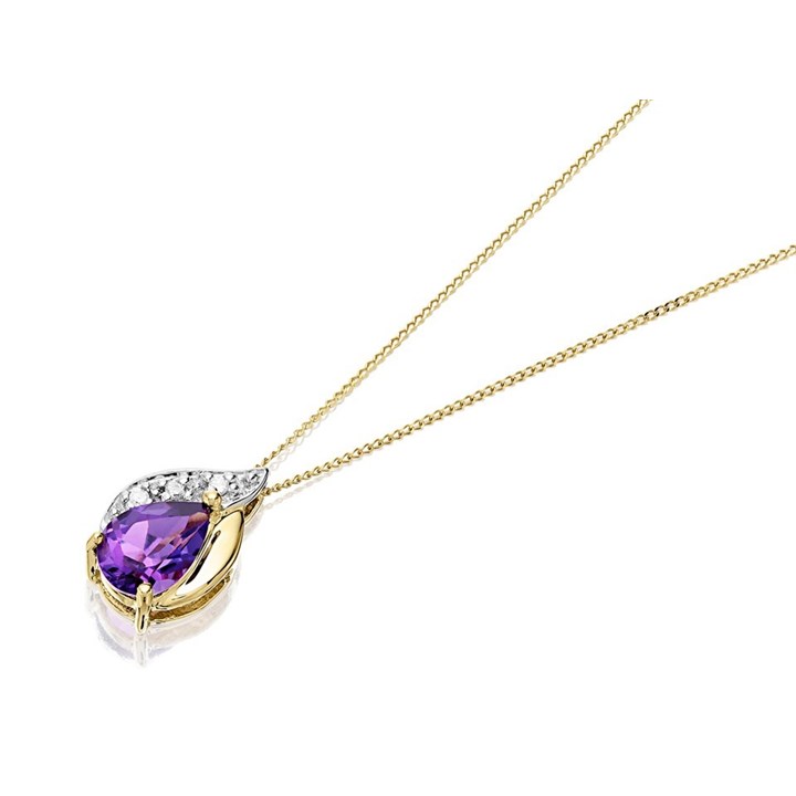 9ct Gold Amethyst And Diamond Teardrop Necklace - R8359