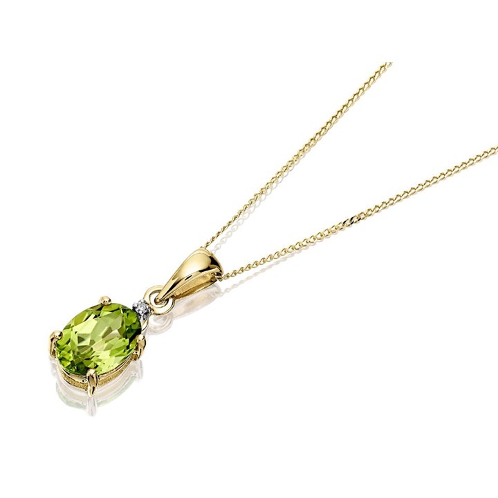 9ct Gold Oval Peridot And Diamond Necklace - R8368
