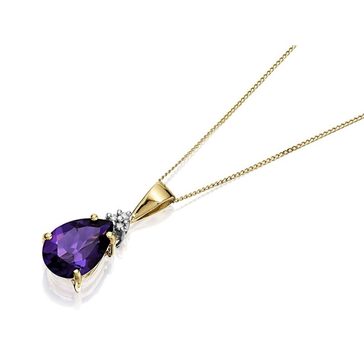 9ct Gold Amethyst And Diamond Peardrop Necklace - R8370