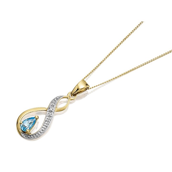 9ct Gold Blue Topaz And Diamond Figure Of Eight Necklace - R8372