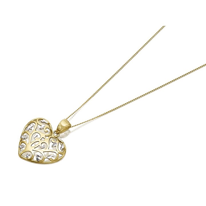 9ct Gold Two Colour Filigree Heart Necklace - R8760