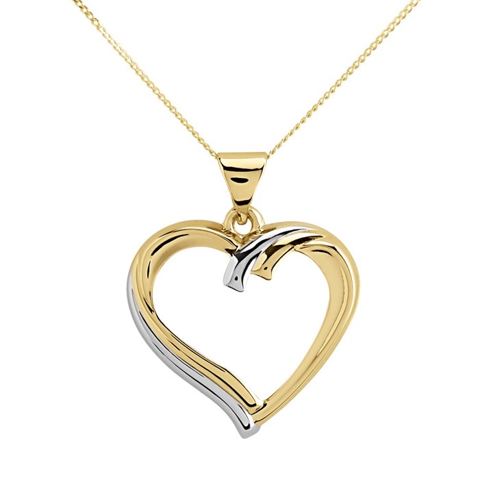 9ct Two Colour Gold Heart Necklace - R8809