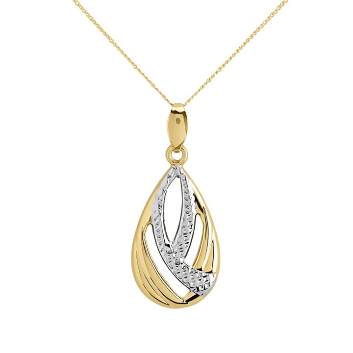 9ct Two Colour Gold Teardrop Necklace - R8810