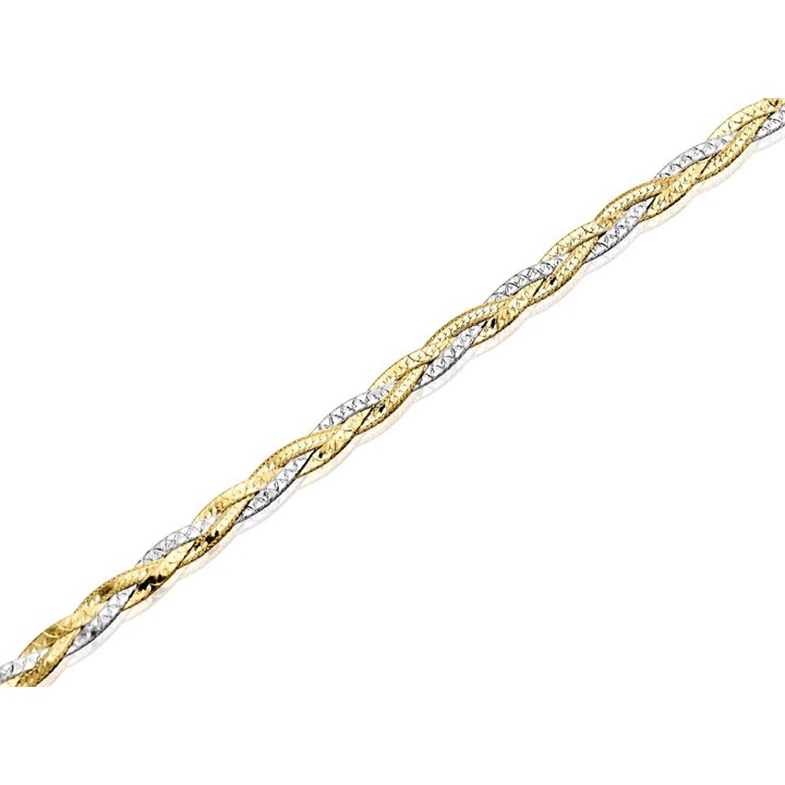 9ct Two Colour Gold Plaited Herringbone Necklace - 18in - R9523