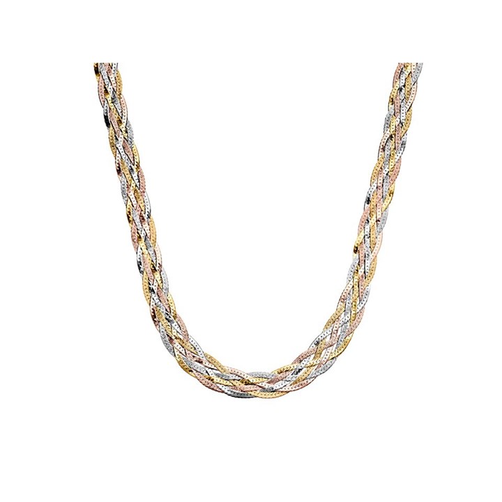 9ct Three Colour Gold  Herringbone Necklace - 18in - R9524