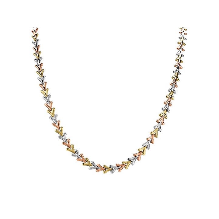9ct Three Colour Gold Woven Wishbone Necklace - 17in - R9537