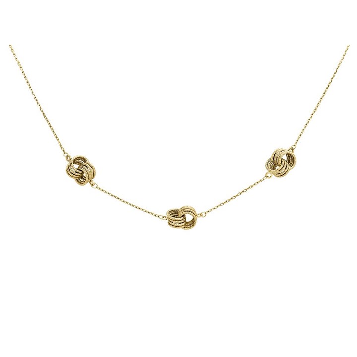 9ct Gold Textured Knot Station Necklace - 16in - R9539