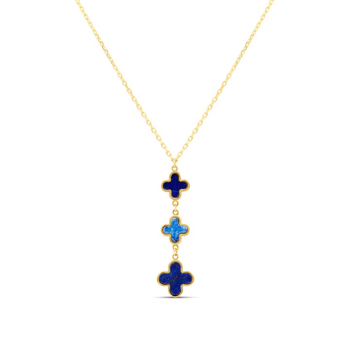 9ct Gold Blue Lapis Flower Necklet - R9556