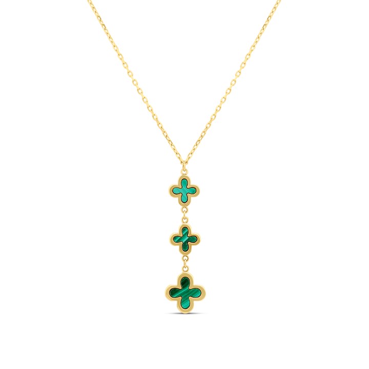 9ct Gold Malachite Flower Necklet - R9557