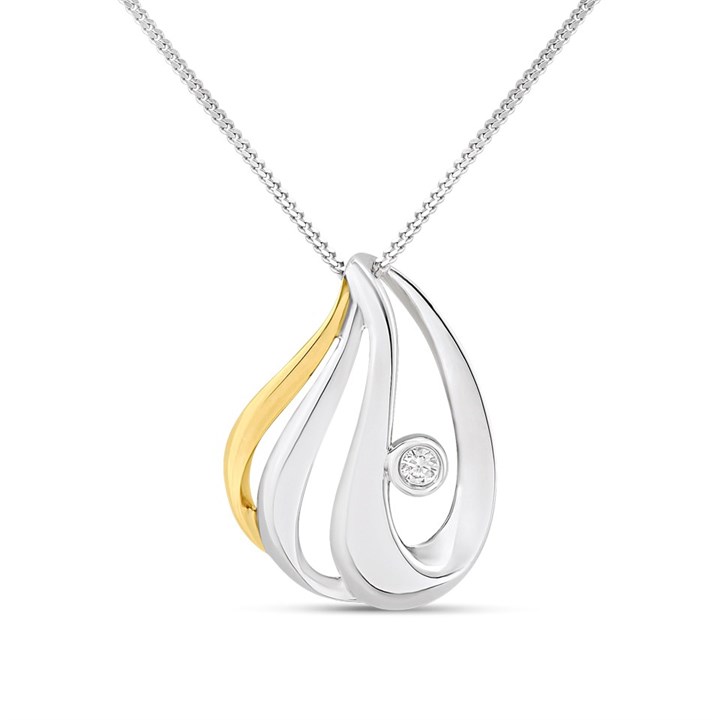 Bonded Silver And 9ct Gold Diamond Necklace - R9937