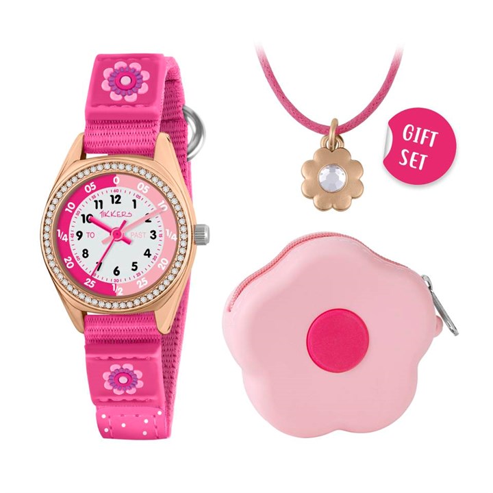 Tikkers ATK1107 Time Teacher Pink Strap, Necklace And Purse Set - W01183