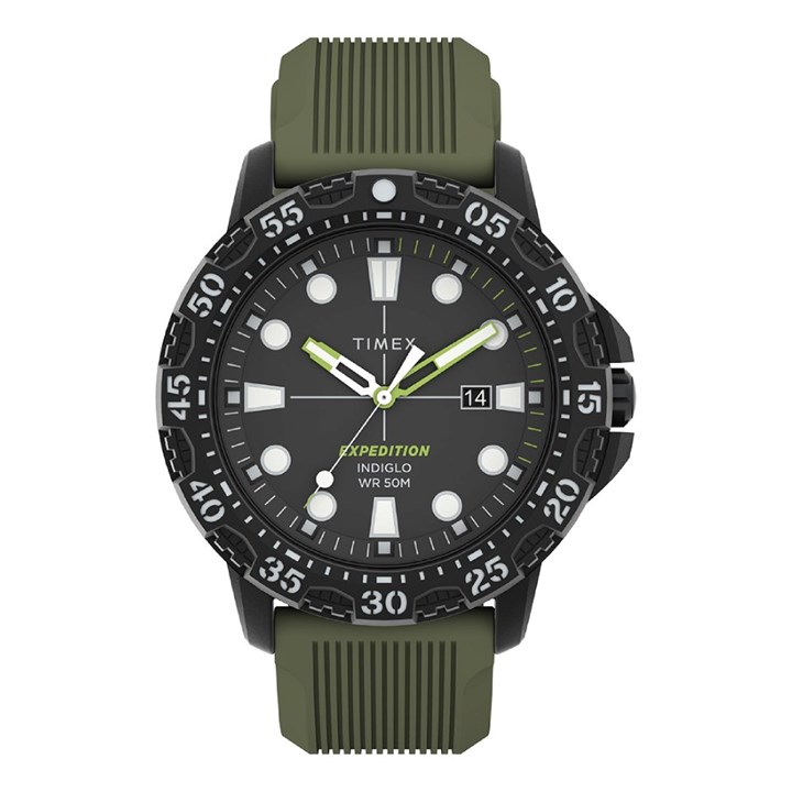Timex TW4B25400 Expedition Indiglo Black IP Green Silicone Strap Watch - W04208